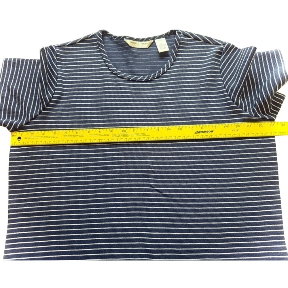 Draper's & Damon's Navy Blue White T Shirt Top Striped Short Sleeve XL Petite - Picture 5 of 9